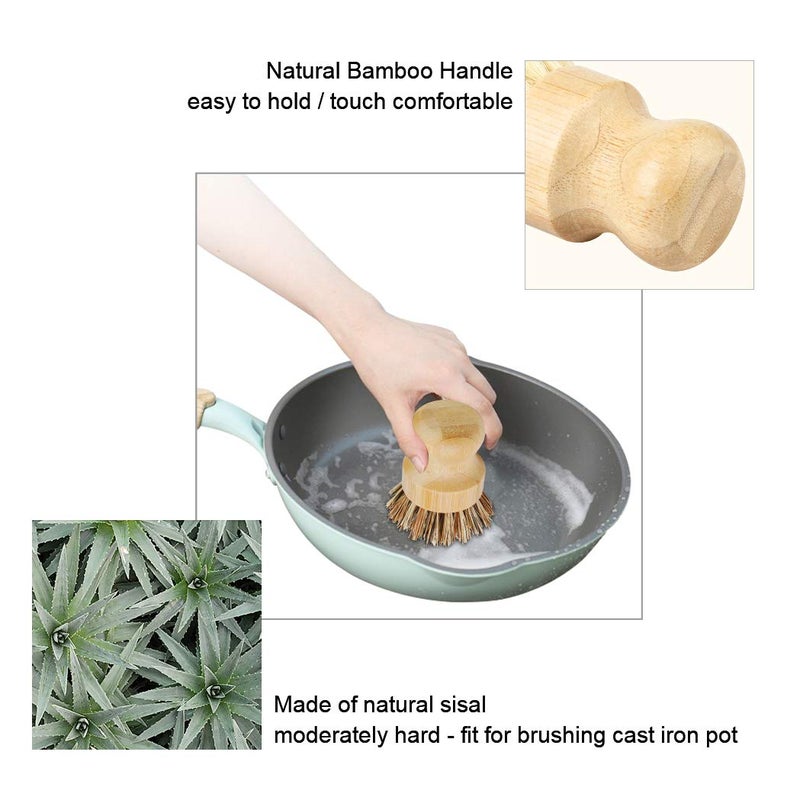 Picowe 2 Pack Bamboo Dish Scrub Brush, Picowe Natural Scrub Cleaning Brush Vegetable Brush for Dishes Cast Iron Pots Pans, Used in Bathroom Kitchen Sink Household Cleaning - Image 4